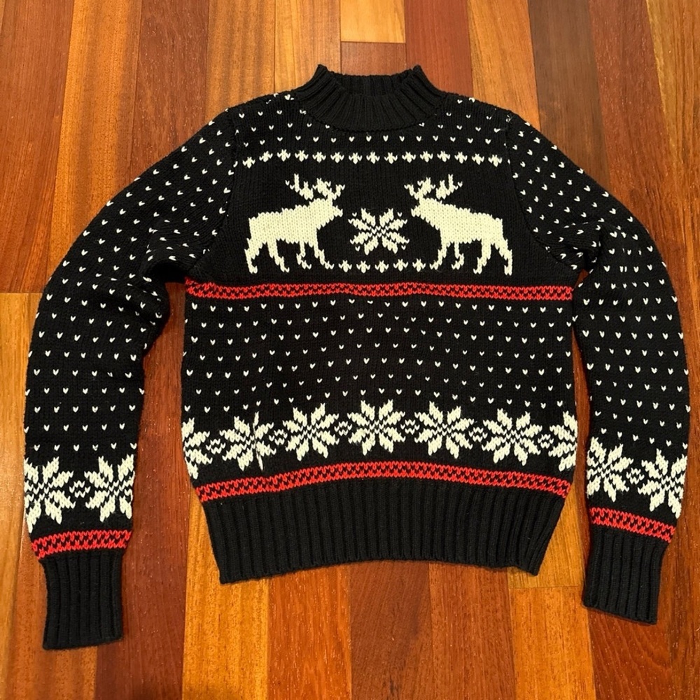 Abercrombie & Fitch Fair Isle Style Sweater Medium Moose Snowflakes